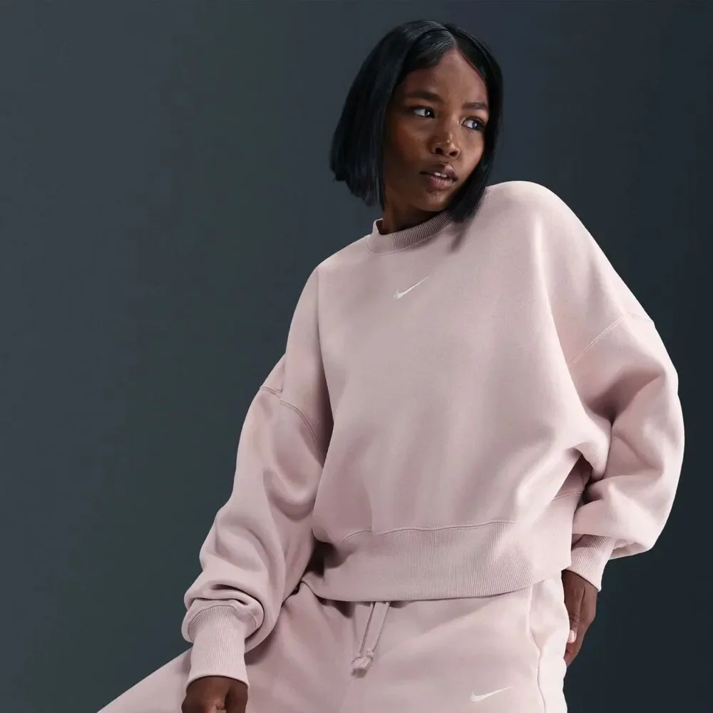 Nike Phoenix Fleece Oversized Crewneck Sweatshirt Light Pink Size S
